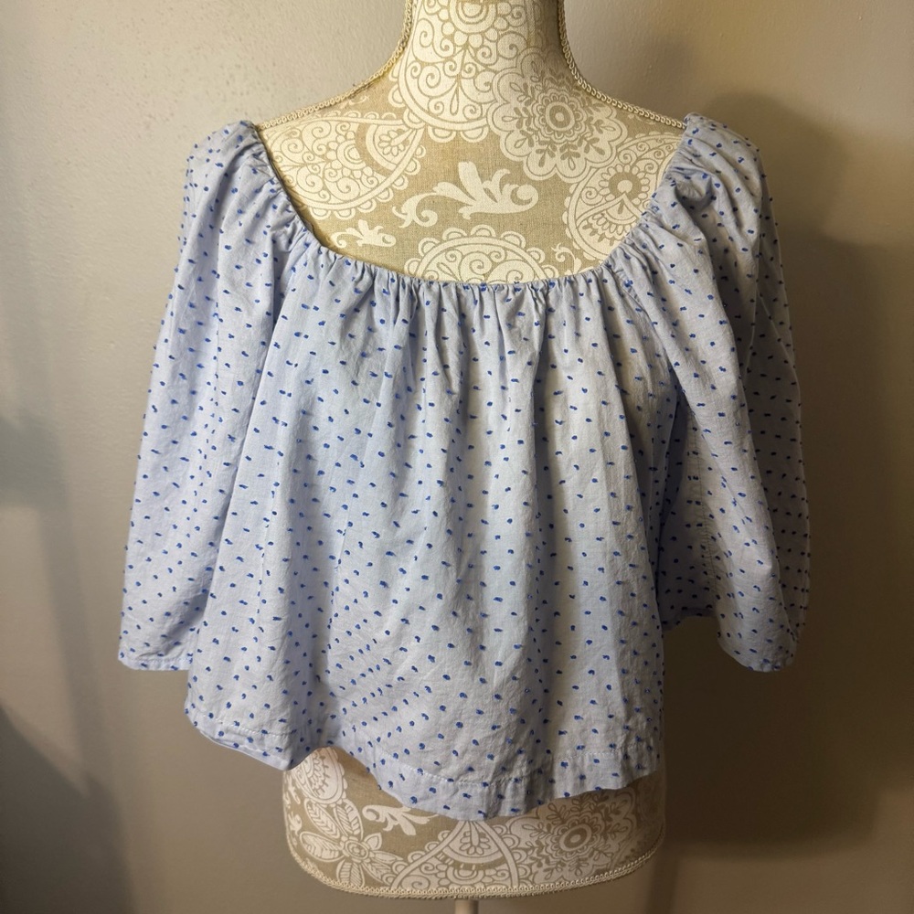 Paolita Light Blue Blouse with Navy Dots